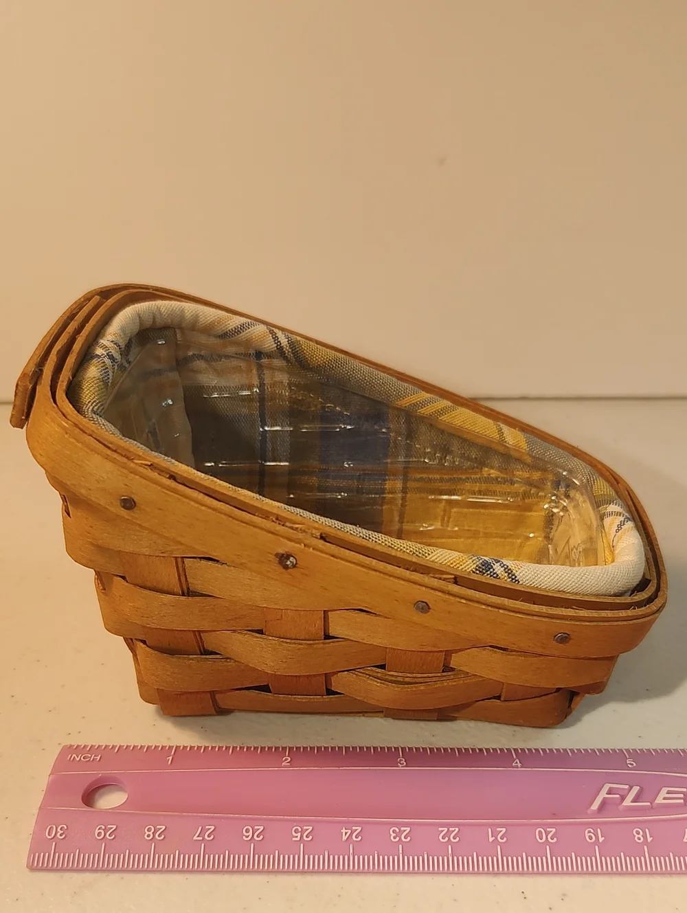 Longaberger Cilantro Basket,  Plastic Protector And Liner In Cornflower Plaid